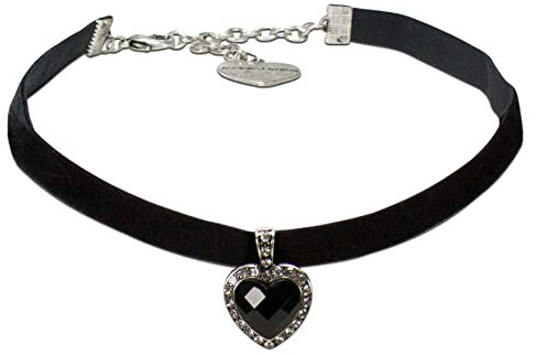 Alpenflüstern Trachten-Samt-Kropfband strassiger Herzstein - nostalgische Trachtenkette enganliegend, Kropfkette elastisch, eleganter Damen-Trachtenschmuck, Samtkropfband schmal (schwarz) DHK313