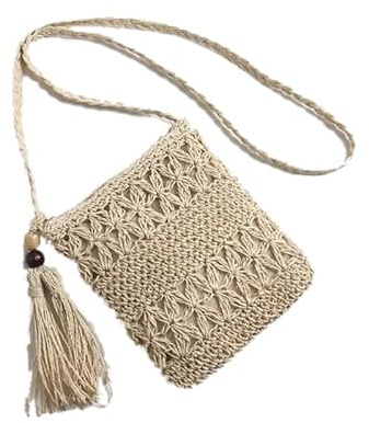 HERCHR Sac en Paille Femme, Sac à Main en Paille pour Femmes, pochette bandoulière femme, Mini Sacs Tissé d'Été, Plage Rotin Cartable Armure, Tricot à la Main Forme Carrée Bandoulière (Blanc)