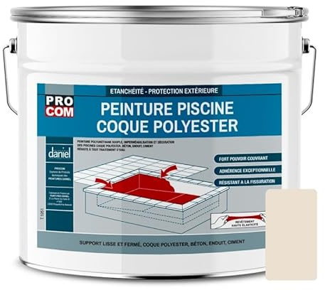 PRO COM Peinture piscine coque polyester et béton, peinture piscine polyuréthane étanche et souple 12.5 Kg
