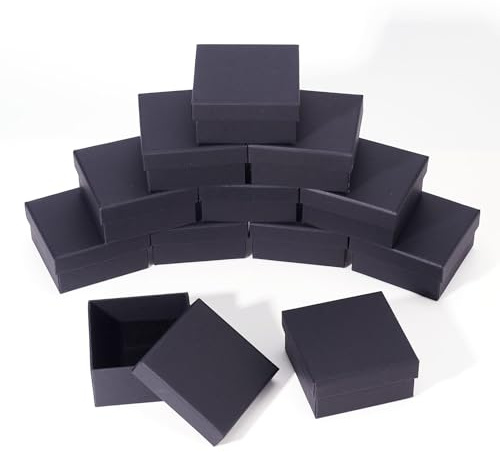 Boutigem 12Pcs Nero Gioielli Scatole Regalo Bulk Piazza Gioielli Scatola di Imballaggio con Spugna 7x7x3.5cm per Anello Collana Orecchini