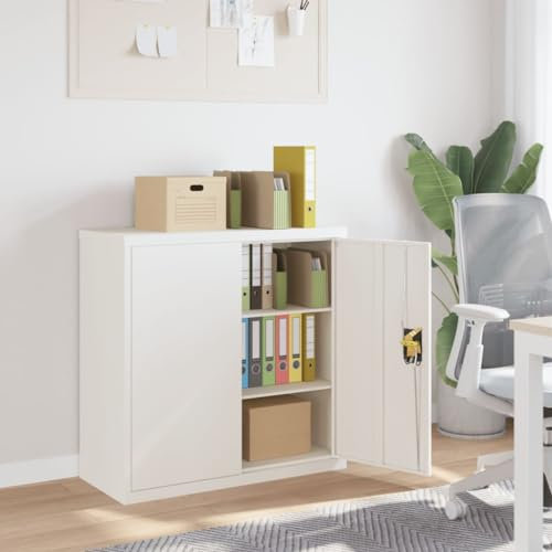 LAPOOH Aktenschrank Weiß 90x40x90 cm Stahl, Metallschrank, Werkstattschrank, Werkzeugschrank, Büroschrank, Lagerschrank, Garagenschrank, Stahlschrank