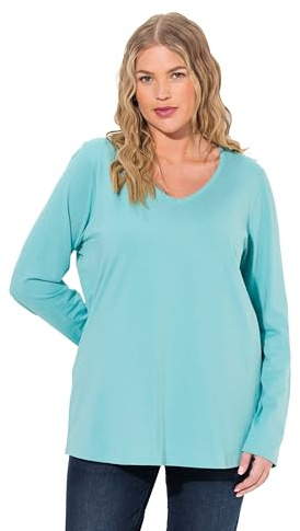 Ulla popken damer stora storlekar överdimensionerade plus size skjorta, smal, V-hals, långärmad, Mintgrön, 50-52