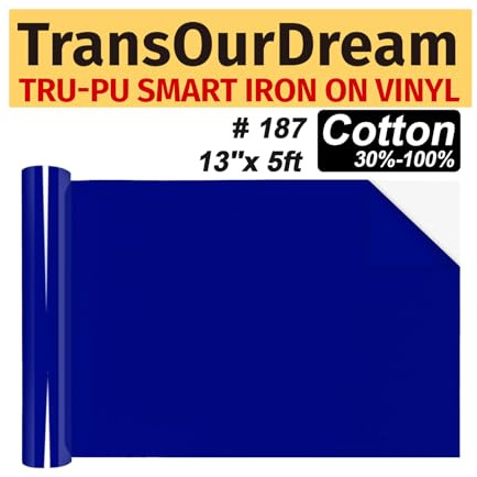 TransOurDream Neon Blue Smart Iron On Vinyl for Maker 3, Explore 3, Cameo, 13'' x 5ft Neno Blue HTV Heat Transfer Vinyl Roll for T-Shirts, Thinner, Soft, Sticky