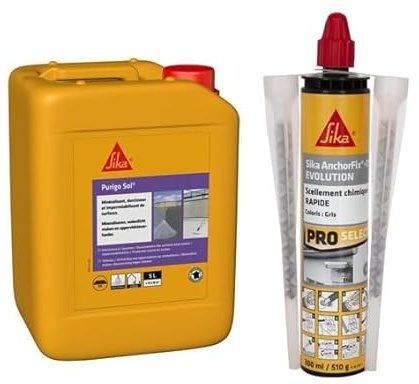 SIKA - Durcisseur de surface et réducteur de poussières - Prêt à l'emploi - Int/Ext - 5L + Scellement chimique à prise rapide - Fixation d'objets lourds - Int/Ext - Ton pierre - 300ml