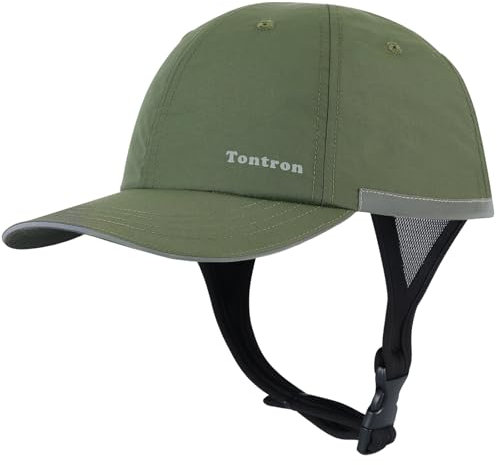 Tontron Wasumer Surf Cap mit Hartschale und Mesh-Kinnriemen für Surfen, SUP, Kajak und Wassersport, Grün , L