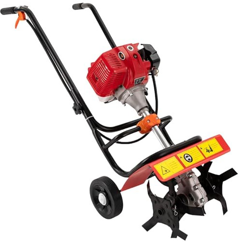 ylpddmm Motobineuse Thermique à Moteur Essence 52 CC à 2 Temps,Motoculteur de Jardin,Moteur pneumatique 6500 TR/Min,Largeur de Travail 35cm