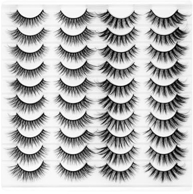 Eyelashes Lashes False Eyelashes Pestañas Lashes Wispy False Lashes Pestañas Postizas Naturales Strip Lashes Eyelash Natural Eyelashes Eyelash Extension 20 Pairs Cat Eye Lashes (Black)