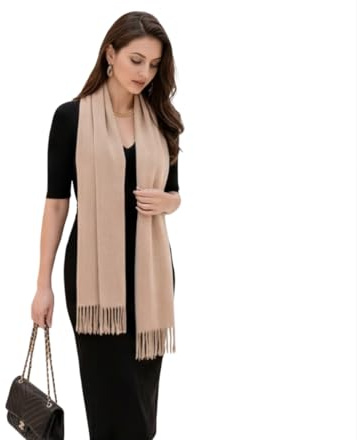 LA FERANI Damen Kaschmir Schal Frühling185x65 dünn Kaschmirschal Wollschal Wolle Uni Farbe Damenschal Geschenk für Sie (Beige)