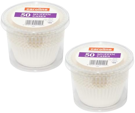 Caroline - Moldes para magdalenas (8 x 4 cm), color blanco liso, 50 unidades, tamaño grande (8 cm x 4 cm), moldes de papel blanco para magdalenas, ideales para magdalenas, paquete de 2 + imán Cheeroo