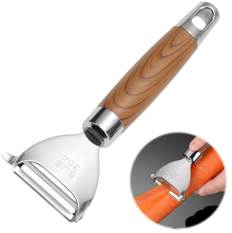 Stainless Steel Vegetable Peeler With Wooden Handle - Y Shaped Design With Eye Remover, Multifunctional Kitchen Tool for Fruits and Vegetables