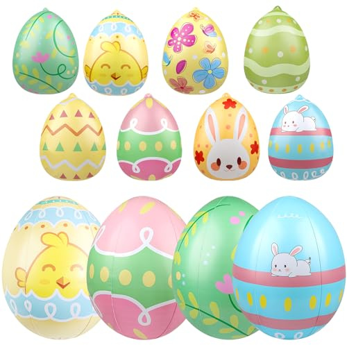 TaoQ C 12 Stück 40 cm, 60 cm Ostern aufblasbare Ballone Aufblasbare Ostereier Dekorationen PVC Große Osterei Ballone für Ostern Yard Garten Home Decor