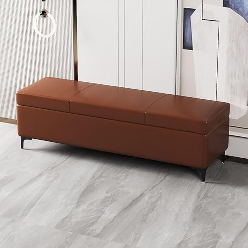 Moderne Luxus-Bank aus PU-Leder mit Stauraum und Metallbeinen, bequemer gepolsterter Fußhocker für Schlafzimmer, Wohnzimmer, Eingangsbereich, Bettbank, 80 cm, Braun (120 cm)