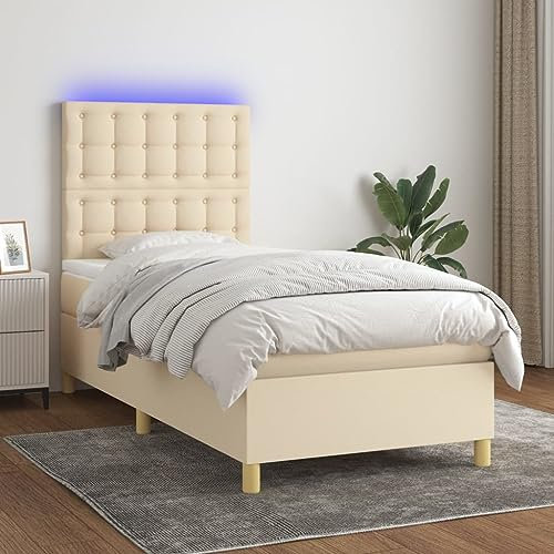 Iiaky Boxspringbett mit Matratze & LED Bett Mit Bettkasten Bett Boxspringbett Betten Boxspringbett Mit Matratze Creme 90x190 cm Stoff // 3135722