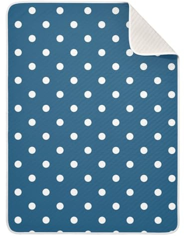 Cobija de algodón para bebé, moderna, de mediados de siglo, con lunares, color azul oscuro, acogedora, para cochecito de bebé, 30 x 40 pulgadas