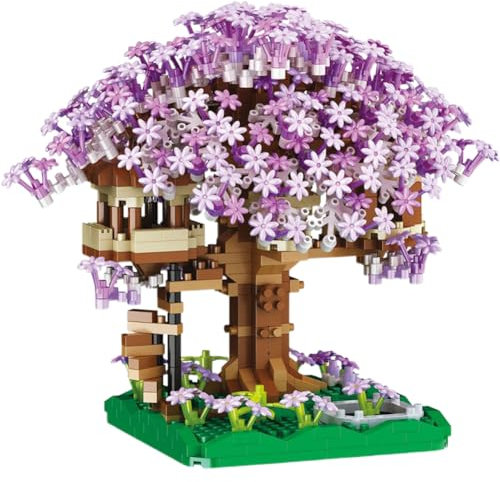 Casa del árbol de flores de cerezo, 1109 + Mini Bloques de Construcción Sakura Juego de construcción de bloques de construcción, Bloques de sujeción modulares japoneses con flores de cerezo japonés