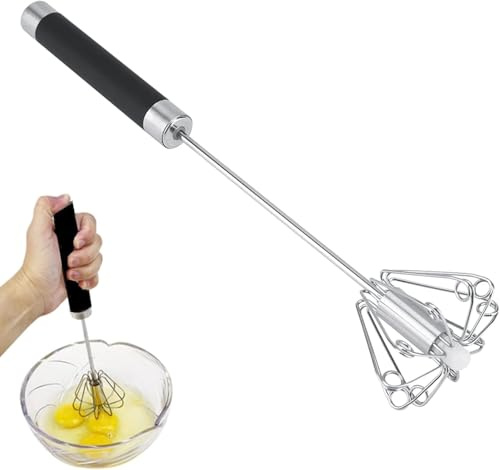 24cm Halbautomatischer Schneebesen Aus Edelstahl, Drehbarer Schneebesen Ohne Strom, Handmixer Manuell Zum Rühren Mixen Verquirlen, Küchenhelfer Mit Kunststoffgriff