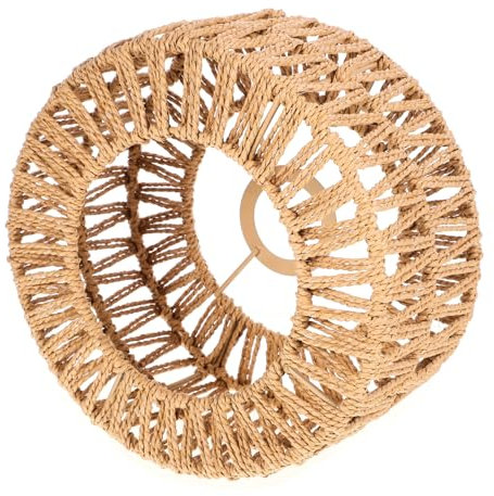 Abat-jour Créatif Jaune en Corde de Paille Tissée, Style Rustique