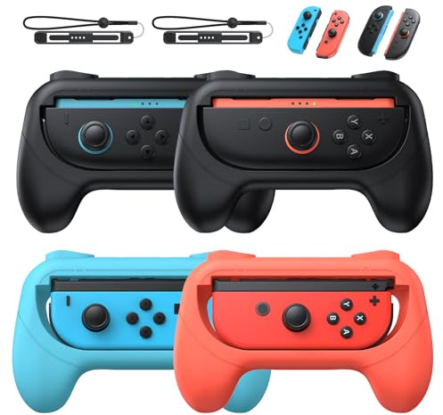 FASTSNAIL 4 Stück Switch Joycon Griffe Kompatibel mit Nintendo Switch 2/1 | Rutschfeste Gummigriffe, Ergonomisch für Komfort, Verbesserte SL/SR‑Tasten, Kratzfest & Farbecht, Ideal für Switch Joycon 2/1