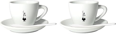 Bialetti Y0TZ099 Tazzina Cappuccino Istituzionale (con Piattino), Porcellana, 240 ml (Confezione da 2)