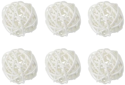 QUARKZMAN 6 Stück Rattan Deko Kugeln, 60 mm Dekokugel Wicker Rattan Ball Wellensittich Spielzeug Vogelspielzeug Hochzeitsfeier Mittelstücke Hausdekoration, Weiß