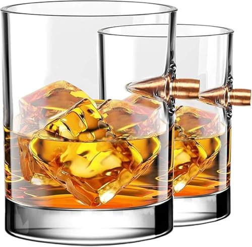 Vasos de Whisky Kugel, Jarras Artesanales de Vidrio, Jarra de Cerveza con Bala Creativa, Copas de Vino para el Hogar para Scotch Bourbon Padre Regalo de Cumpleaños Navidad San Valentín Cristal (A-2pc)