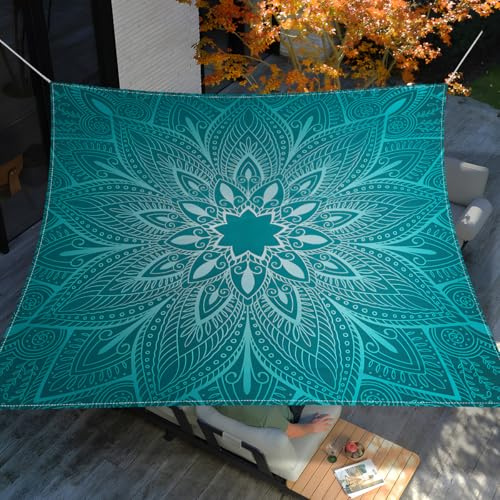 Surwin Rechteckig Sonnensegel, Sonnensegel Wasserdicht-ohne Bohren, Mandala-Muster Balkon Sonnenschutz UV Schutz, für Outdoor Garten Terrasse Camping (Türkis,2x2m)