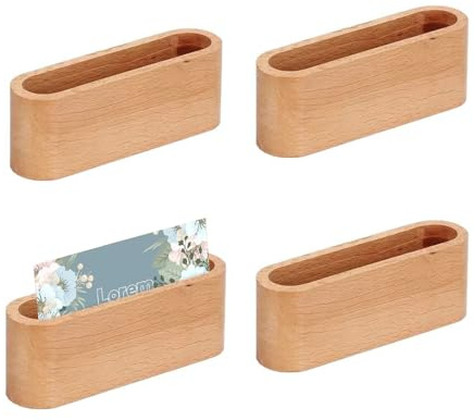 YMTWSRY Soporte para tarjetas de visita de madera, 4 unidades creativas de madera, soporte para tarjetas de visita, soporte para tarjetas de visita, exposición, feria, recepción, oficina