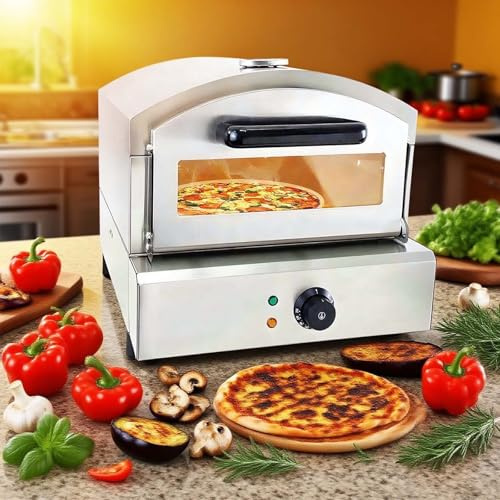 QFGain Forno per Pizza da 30 Cm, Termometro Esterno | Pietra per Pizza Rimovibile | Finestra Visiva | di Riscaldamento Uniforme A 360° | Tubi di Riscaldamento Superiori/Inferiori A 360°