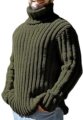 Jersey de hombre negro con cuello alto, suéter de lana tejido a juego de color, chaqueta de invierno de color oliva para hombre, verde, XXL