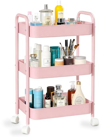Zykphao 3-Tier Metal Rolling Storage Trolley Cart with Wheels & Handle - Easy Assembly Utility Organizer for Kitchen, Bathroom, Living Room, Bedroom & Office