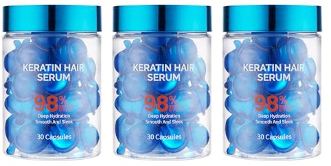 KORMESIC Keratin Hair Serum Capsules - 98% Better Deep Hydration & Moisturizing with Argan Macadamia Avocado Oils Vitamins A C E & Pro B5 Organic Jojoba Oil (3 PCS)