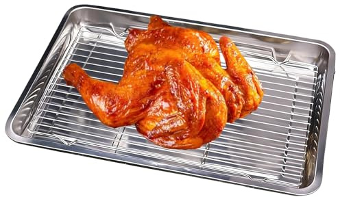 Foglio da forno in acciaio inossidabile - Pannella di biscotti durevoli con gratella | Vassoio da forno multiuso, teglia antiaderente per cucina in cucina, telaio professionale, vassoio per panetteri