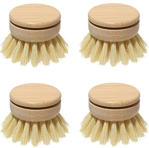 4-Pack Natural Bamboo Brush Refills 4.5x4.5cm Sisal Replacement Heads for Wooden Cleaning Brushes, Eco-Friendly & Compostable