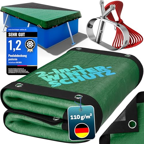 poolomio® Pool Winterabdeckung rechteckig 700 x 400 cm | 2in1 Solarplane & Poolabdeckung 7x4 m | Robuste, UV-beständige 110g/m² PE Poolplane Abdeckplane | Planenmaß: 780 x 480 cm