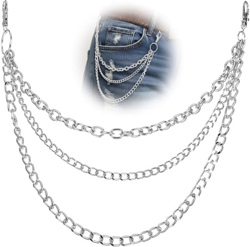 Jeans Chains, Trousers Chain, Hip Hop Pants Chain, Biker Trouser Accessory, Goth Accessories, Emo Accessories Fashion Chains Silver Belt for Men Women (16.1 inches)