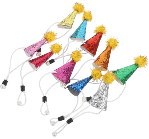 ERINGOGO 10 Stück Verstellbare Tiergeburtstagshüte mit Bommel Kleine Partyhüte für Hunde und Katzen Weiche Sichere Kegelmützen für Welpen und Kitten Festliche Tierparty-Deko