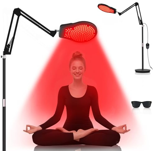 Relhafethy Rotlichtlampe, 660&850&940 Infrarotlampe mit 10/20/30 Minuten & 5 Stufen Helligkeitseinstellung, Einstellbarem Winkel, 150-LED Shell Design Rotlicht für Haus/Büro Gebrauch