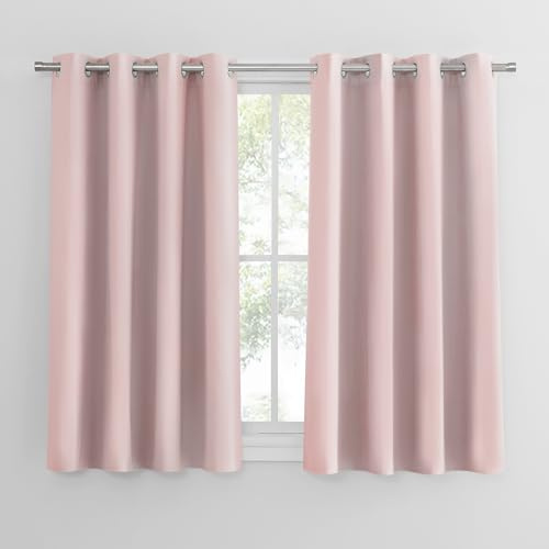 PONY DANCE Blickdichte Vorhänge Kinderzimmer Mädchen Thermo Gardinen | 2er Set, H145 x B140 cm, Kurz, Hellrosa, Verdunklungsvorhänge, Ösen, Hitzeschutz, Sichtschutz, UV-Schutz, für Schlafzimmer
