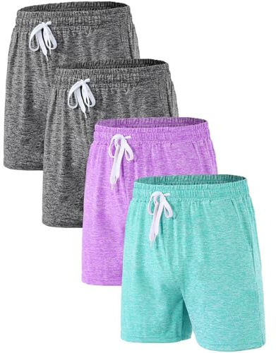Mexholin 4 Pack Girls Sports Shorts with Pockets Girls Cycling Shorts Summer Casual Kids School PE Athletic Short for Gym Dance Running