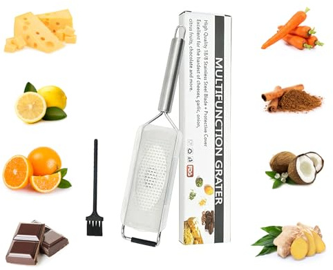 Lemon Zester and Cheese Grater, 2-in-1 Stainless Steel Handheld Grater for Parmesan, Lemon, Garlic, Ginger, Chocolate & Nutmeg - Fine Kitchen Grater with Sharp Blades, Dishwasher Safe