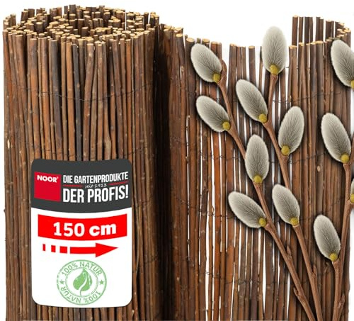 NOOR Weidenmatte OXFORD - Sichtschutzmatte Weidenzaun - Natur - 1,0 x 1,5 m | Natürlicher Sicht- & Windschutz aus Weidenzweigen für Garten, Terrasse & Balkon - robuste Zaunblende mit verzinktem Draht