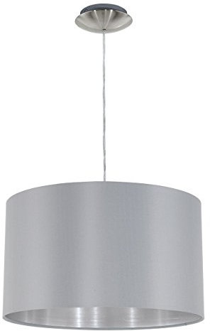 Eglo Lampada a sospensione Maserlo, 1 fiamma, lampada tessile a sospensione, lampada a sospensione in acciaio e tessuto, colore: nichel opaco, grigio, argento, portalampada: E27, Ø: 38 cm