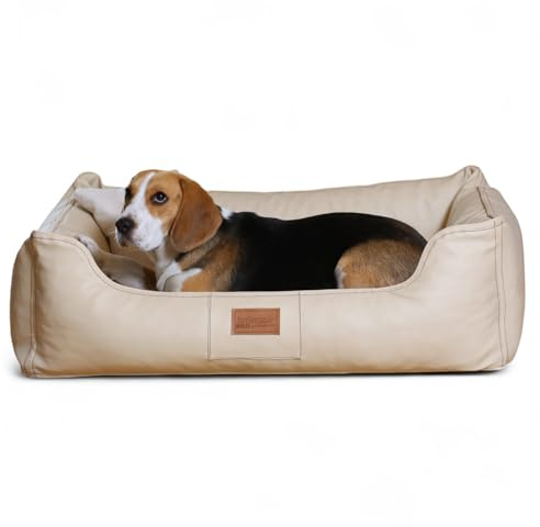 tierlando® Hundebett Maddox Komfort aus Kunstleder mit herausnehmbarer Matratze, Elegantes Hundesofa in Premium-Qualität für höchsten Schlafkomfort Größe: 100x75cm | Farbe: 05 Creme