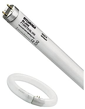 SYLVANIA T8 Schwarzlicht-Röhren-Lampe, G13 Sockel, 15 Watt/Lumen, BL368 Blacklight, 10000h Lebensdauer, Lineare Form, 26mm Durchmesser, 450mm Länge, Schwarzer Kolben, dimmbar, 3er Pack