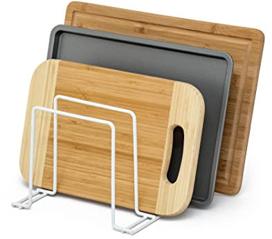 simplywire – Baking Tray and Chopping Board Rack - Pan Storage - Kitchen Cupboard Organiser – White