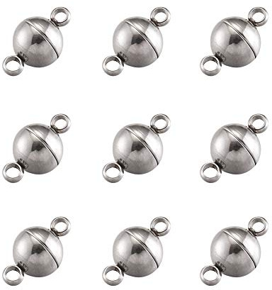 PandaHall 20 Sets Stainless Steel Round Ball Magnetic Clasps 5.5mm Necklace Chain Magnet Converter Rondelle Spacer Bead End Tips for Bracelet Jewelry Making