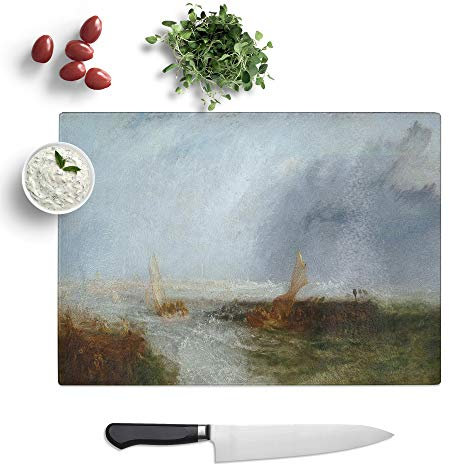 Kitchen Chopping Board Glass - J.M.W. Turner (Joseph Mallord William Turner) Seascape - Textured Worktop Saver Cutting Board - Heat Resistant, Shatterproof and Hygenic - 39 x 28.5 cm