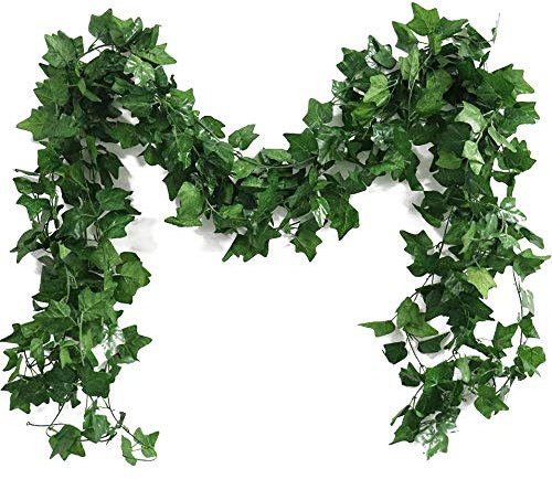 KSTEU Ghirlanda di foglie di edera artificiale 5 pezzi, ghirlanda di edera piante finte vite appesa per la casa cucina festa di matrimonio giardino ufficio decorazione della parete di nozze(verde)