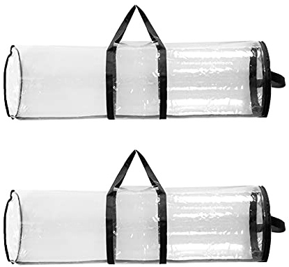 RSTYS 2 Stück Weihnachts-Geschenkpapier-Aufbewahrungstaschen, Geschenkpapierrollen, Aufbewahrungstasche, transparente Tasche mit Griffen mit Reißverschluss, Verpackung, Aufbewahrungsbehälter für