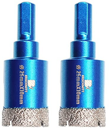 Dry Diamond Core Drill Bit Set,BRSCHNITT 2pcs/pack 25mm Diamond Hole Saw Core Drill Bit with Triangle Shank for Porcelain Tile Ceramic Stone Granite Marble